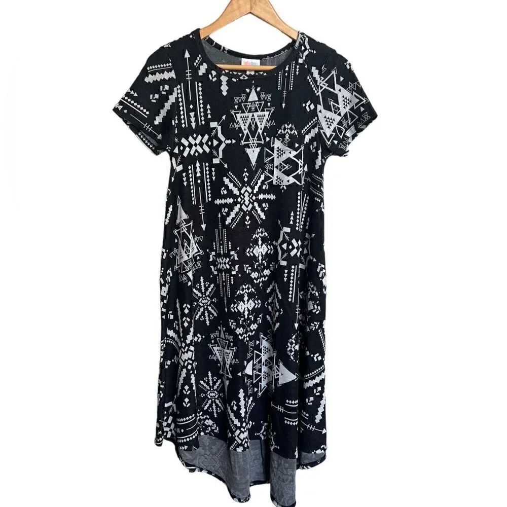 LuLaRoe Black and White Aztec Print Carly Dress Size XS